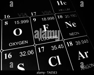 Fluor auf das Periodensystem der Elemente Stockfoto