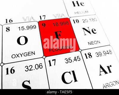 Fluor auf das Periodensystem der Elemente Stockfoto