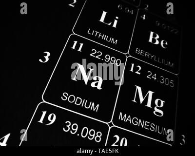 Natrium auf das Periodensystem der Elemente Stockfoto