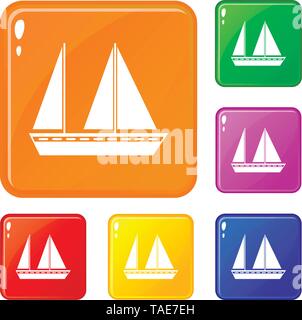 Segelboot Icons Set Vector Farbe Stock Vektor