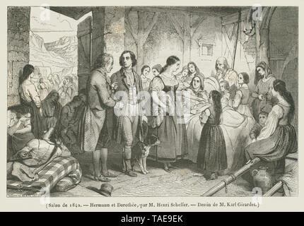 Europa, Frankreich, historische Illustration aus "Hermann und Dorothea" von Johann Wolfgang Goethe, Originaltext: Salon de 1842 - Hermann et Tun Stockfoto