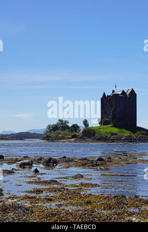 Castle Stalker ist ein Turm Haus ca. 2,5 Kilometer nordöstlich von Port Appin, einem Dorf in Argyll und Bute, Schottland. Stockfoto