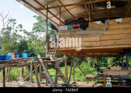 Typische Holzhaus auf peruanische Amazonasbecken, Loreto Abteilung, Peru Stockfoto