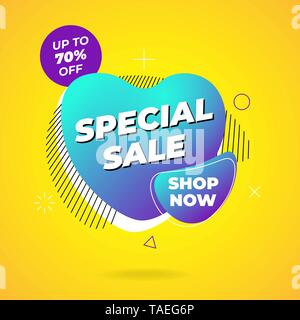Verkauf banner Template Design. Besondere Verkauf shop Jetzt auf abstrakte flüssigen Form. Flache geometrischen Gradienten farbige grafische Element in flüssiger Form auf Stock Vektor