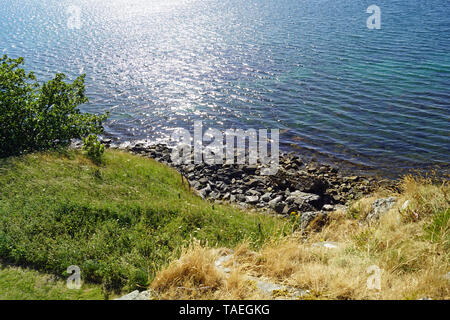 Schloss Sween ist eine Burgruine in der Schottischen Rat Bereich Argyll und Bute Knapdale Region. Es gilt heute als das älteste steinerne Burg auf dem Sc Stockfoto