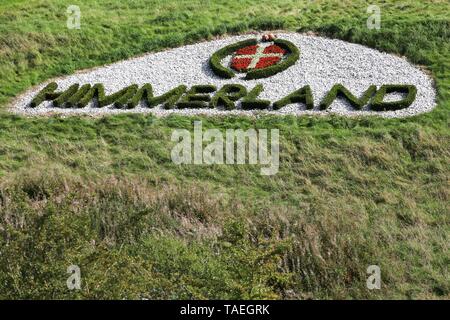 Farso, Dänemark - 23 August 2017: Himmerland Logo im Gras während Hergestellt in Dänemark Golf Turnier Stockfoto