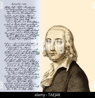 Johann Christian Friedrich Hölderlin, die handschriftlichen Gedicht Männerjubel, Stockfoto