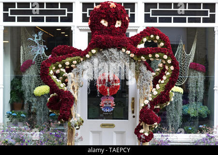 Chelsea in der Blüte 2019, floralen Octopus außerhalb Moyses Stevens Shop im Pavilion Road, Chelsea Stockfoto