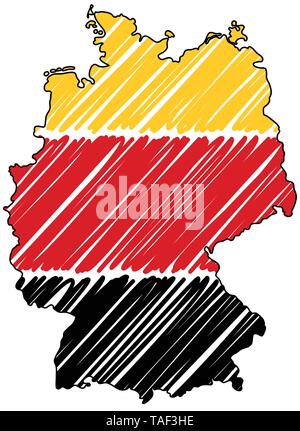 Deutschland Karte Hand gezeichnete Skizze. Vektor Konzeption Illustration flag, Kinder Zeichnen, Kritzeln Karte. Land Karte für Infografik, Broschüren und Stock Vektor