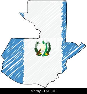 Guatemala Karte Hand gezeichnete Skizze. Vektor Konzeption Illustration flag, Kinder Zeichnen, Kritzeln Karte. Land Karte für Infografik, Broschüren und Stock Vektor