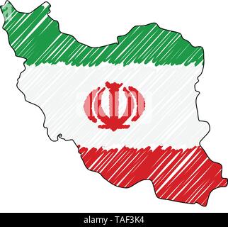 Iran Karte Hand gezeichnete Skizze. Vektor Konzeption Illustration flag, Kinder Zeichnen, Kritzeln Karte. Land Karte für Infografik, Broschüren und Stock Vektor