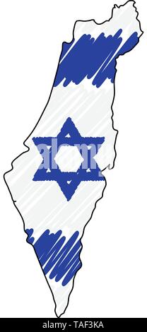 Israel Karte Hand gezeichnete Skizze. Vektor Konzeption Illustration flag, Kinder Zeichnen, Kritzeln Karte. Land Karte für Infografik, Broschüren und Stock Vektor