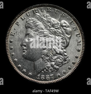 1887 uns Morgan Silver Dollar Stockfoto