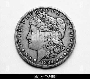 1884 uns Morgan Silver Dollar Stockfoto