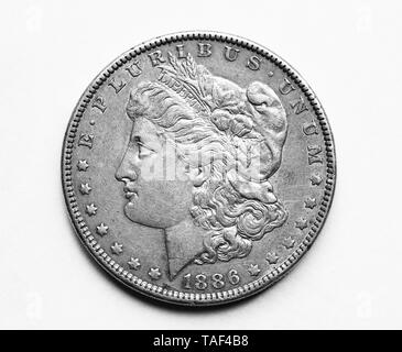 1886 uns Morgan Silver Dollar Stockfoto