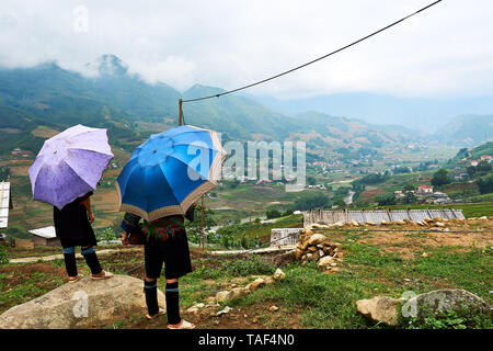 Fogy Landschaft der Reisfelder in Lao chai Sapa Tal in Vietnam. Sapa, Vietnam. - 22. Mai. 2019 Stockfoto