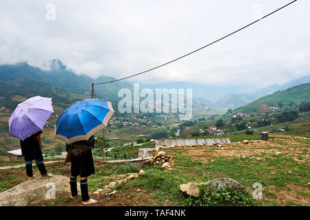 Fogy Landschaft der Reisfelder in Lao chai Sapa Tal in Vietnam. Sapa, Vietnam. - 22. Mai. 2019 Stockfoto