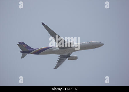 Chiangmai, Thailand - 22. Mai 2019: HS-TEQ Airbus A330-300 von Thai Airways. Im Flug von Chiang Mai nach Bangkok. Stockfoto