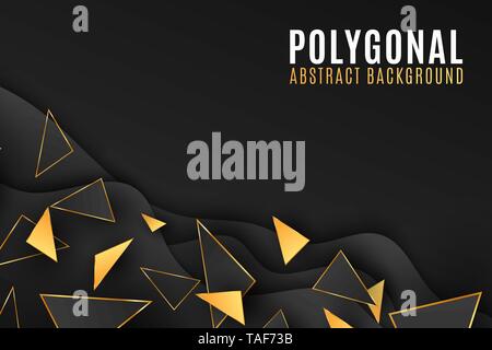 Abstrakte geometrische Formen Hintergrund. Elegante Hülle für Ihr Design. Low-poly-Stil. Schwarze und goldene Dreiecke. Fluid Design. Polygonale formen. Vektor Stock Vektor