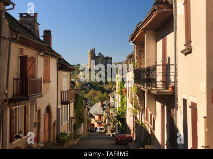 Najac, beschriftet Les Plus beaux villages de France (Schönste Dörfer Frankreichs), mittelalterliches Dorf Aveyron, Frankreich Stockfoto