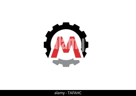 Kreative Gear M schreiben Logo Design Illustration Stock Vektor
