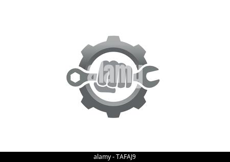 Kreative Faust Mechaniker Schraubenschlüssel Getriebe Logo Stock Vektor