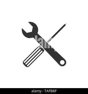 Schraubendreher und Schraubenschlüssel. Vector Illustration, flache Bauform. Stock Vektor