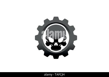 Kreative Schädel Zahnradsymbol Logo Design Illustration Stock Vektor