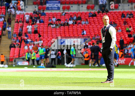 Wembley Stadion, London, England, UK. 25. Mai 2019. Michael Flynn Manager von Newport County vor der EFL Sky Bet Liga 2 Play-Off Finale zwischen Newport County und Tranmere Rovers im Wembley Stadion, London, England am 25. Mai 2019. Foto von Dave Peters. Nur die redaktionelle Nutzung, eine Lizenz für die gewerbliche Nutzung erforderlich. Keine Verwendung in Wetten, Spiele oder einer einzelnen Verein/Liga/player Publikationen. Credit: UK Sport Pics Ltd/Alamy leben Nachrichten Stockfoto