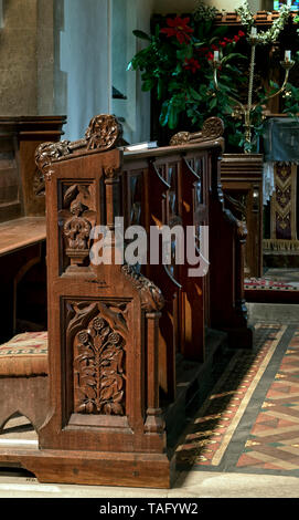 Detail, Chorgestühl der Kirche in Tubney, Oxfordshire, Großbritannien Stockfoto