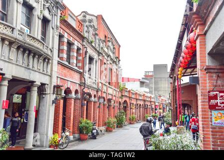 Historische Gebäude aus rotem Ziegel in Sanxia Alte Straße in Taiwan Stockfoto