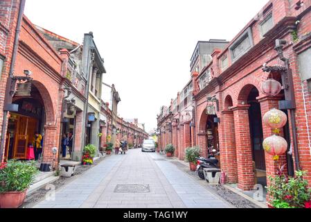 Alte Gebäude aus rotem Ziegel in Sanxia Alte Straße in Taiwan Stockfoto