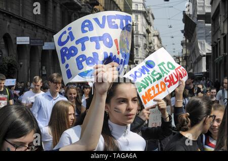 Mailand (Italien), 24. Mai 2019, 'Global Strike für zukünftige "Jugend und Schüler Demonstration aus Protest gegen den Klimawandel und die globale Erwärmung Stockfoto