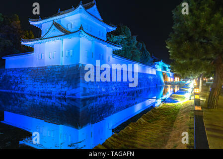 Ausblick bei Nacht das Schloss Nijo in Kyoto, Japan. Stockfoto