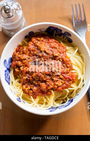 Spaghetti Bolognese mit Hackfleisch, Tomaten Sauce Stockfoto