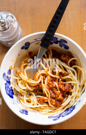 Spaghetti Bolognese mit Hackfleisch, Tomaten Sauce Stockfoto