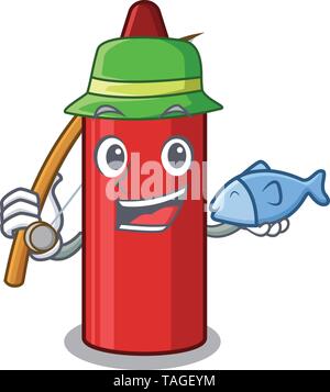 Angeln Red Crayon in einem Cartoon Tasche Stock Vektor