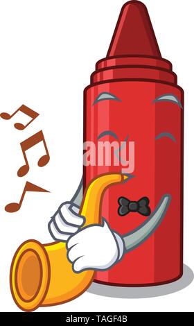 Mit Trompete Red Crayon in einem Cartoon Tasche Stock Vektor