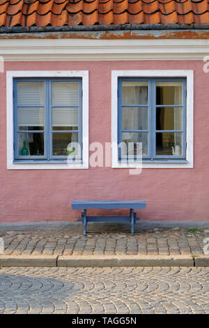 Die farbenfrohen Fachwerkbauten und Straßen von Ystad eine Stadt in Skåne Län an der Südküste Schwedens Küste Stockfoto