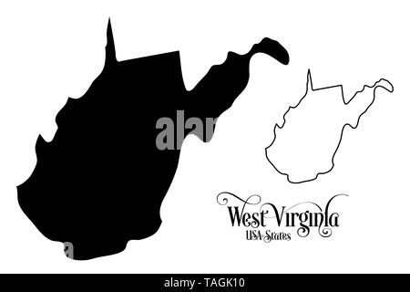 Karte der Vereinigten Staaten von Amerika (USA) Zustand von West Virginia - Abbildung auf weißen Hintergrund. Stockfoto