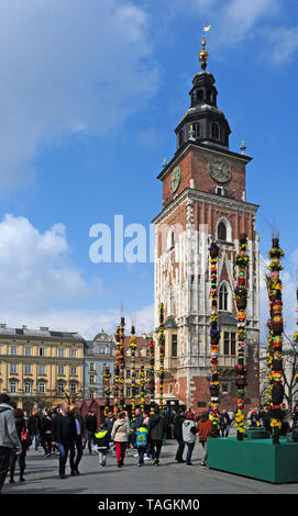 Der Rathausturm, der Hauptplatz, der Alten Stadt, Krakau. Stockfoto