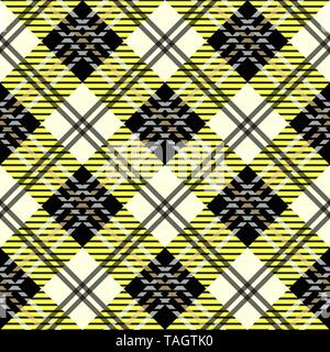 Nahtlose tartan plaid Muster. Fabric texture checkered Design. Gelb Dunkel schwarze Streifen auf weißem Hintergrund lebendig Stock Vektor