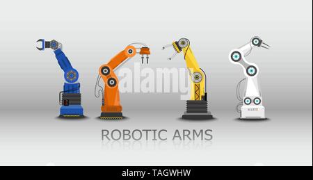 Satz Roboterarme in einer Reihe Vector Illustration Stock Vektor