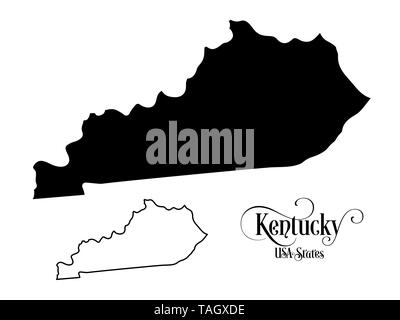 Karte der Vereinigten Staaten von Amerika (USA) Zustand von Kentucky - Abbildung auf weißem Hintergrund. Stockfoto
