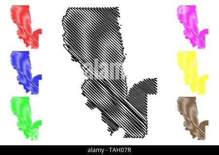 Sutter County, Kalifornien (Grafschaften in Kalifornien, Vereinigte Staaten von Amerika, USA, USA, USA) Karte Vektor-illustration, kritzeln Skizze Sutter Karte Stock Vektor