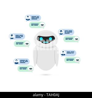 Chatbot Konzept. Bot oder Roboter geben Antwort für Benutzer quastion. Vector Illustration Stock Vektor