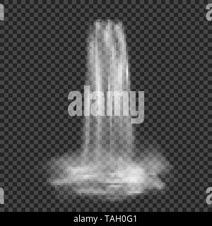 Realistische Strom der Wasserfall mit klarem Wasser und Nebel. Vector Illustration isoliert auf transparentem Hintergrund Stock Vektor