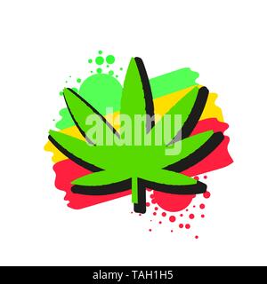 Logo mit medizinischen Cannabis marihuana Blatt Aquarell Stil Vektor Stock Vektor