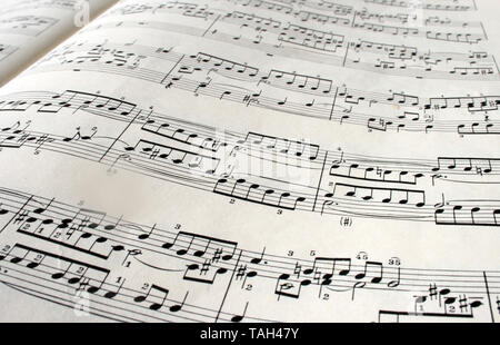 Gedruckte Noten, Noten Hintergrund, klassische Melodie Stockfoto