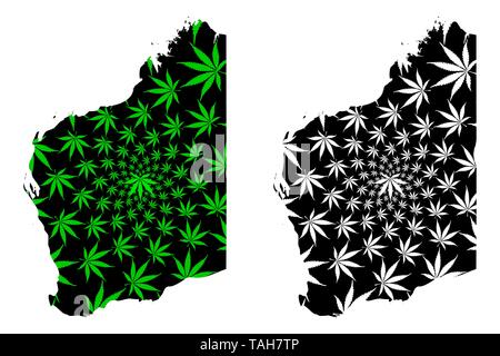 Western Australia (die australischen Bundesstaaten und Territorien, WA) Karte cannabis Blatt grün und schwarz ausgelegt ist, Western Australien Karte aus Marihuana (Mari Stock Vektor